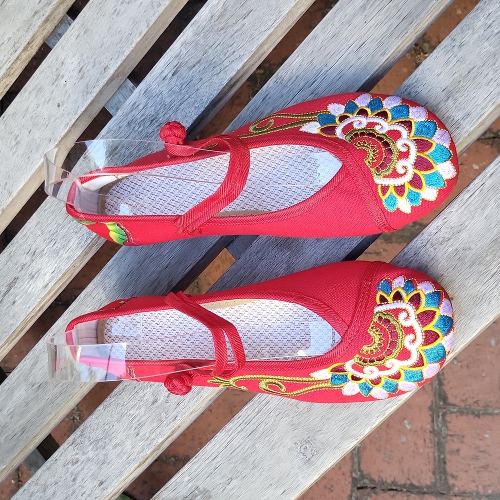 New Floral Flat Shoes Canvas Embroidered Mary Jane Ballernia Flats - Picture 10 of 16